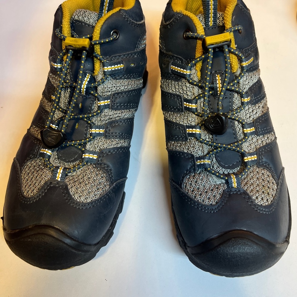Keen Kids Mid Hiking Boots Blue Gray Yellow Size 2 Waterproof